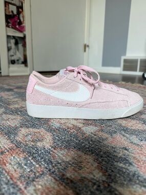 Nike Pink Suede Low-Profile Sneakers with White Swoosh